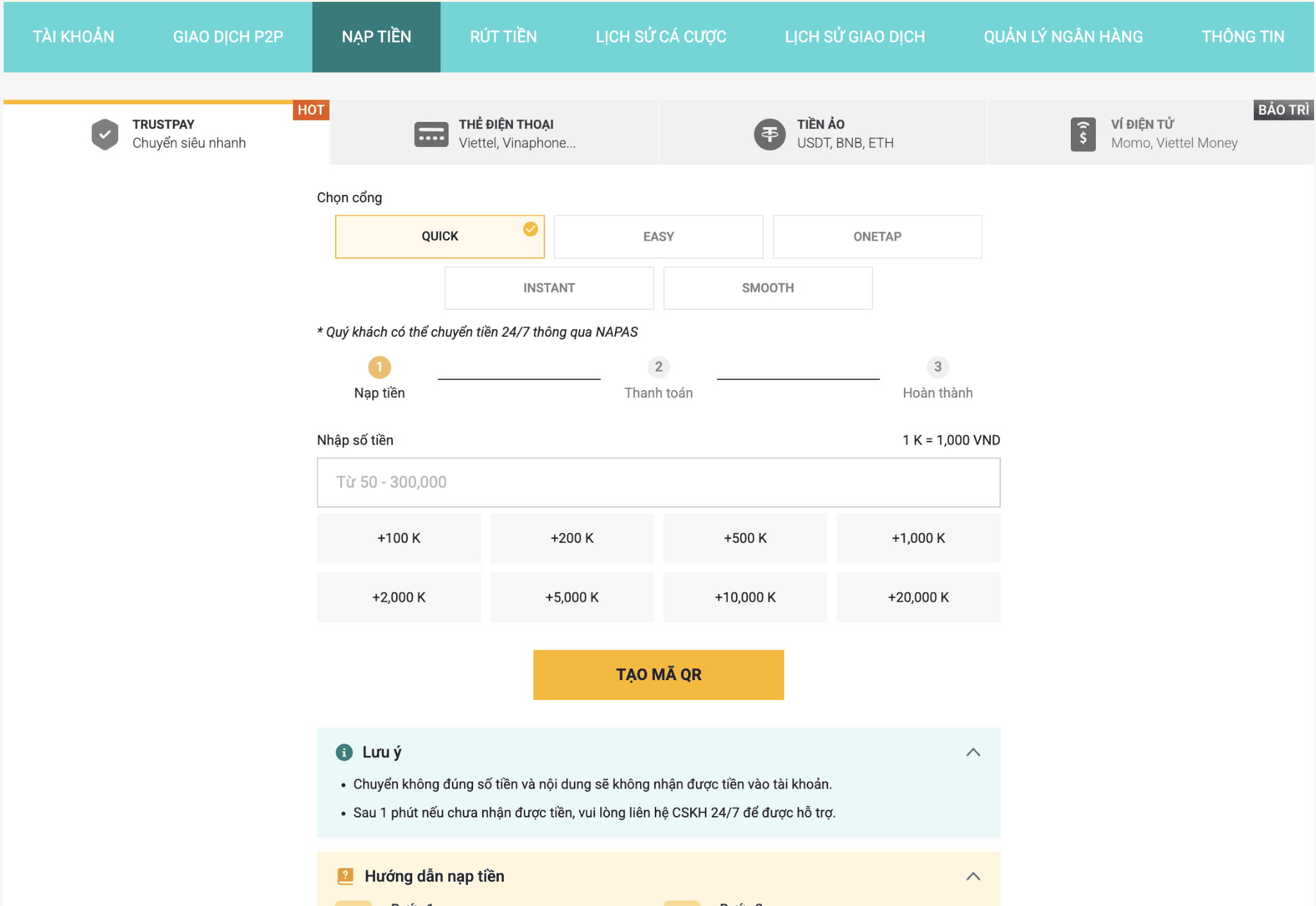 nạp trust pay